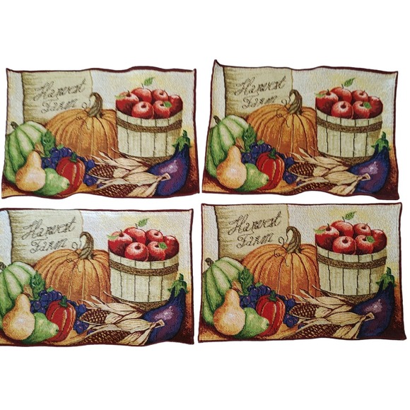 Tapestry Placemats Harvest Farm Fall Vegetables and Fruit Set of Four 16.5x13 in - Picture 1 of 5
